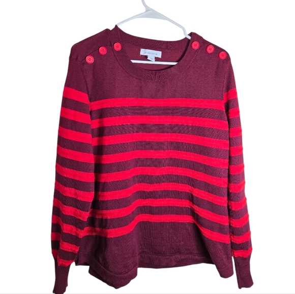 Liz Claiborne Sweater Women's Size XL Red Burgundy Stripe Long Sleeve. - Picture 1 of 9